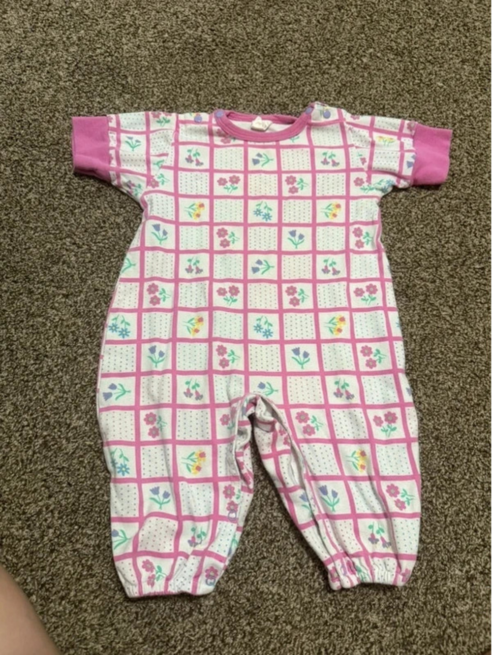 Vintage Cotton Club Baby Girls Pink Floral Grid Romper